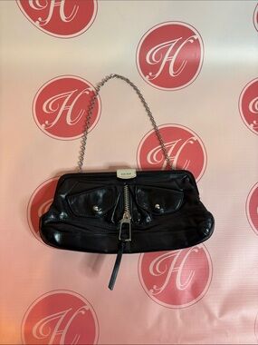 DKNY Black Leather Clutch with Chain Strap